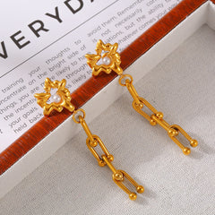 European And American Chic Style Love Imitation Pearl Vachette Clasp U-shaped Chain Stud Earrings