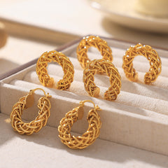 European And American Style Twist Weave Pierced Geometric Earrings