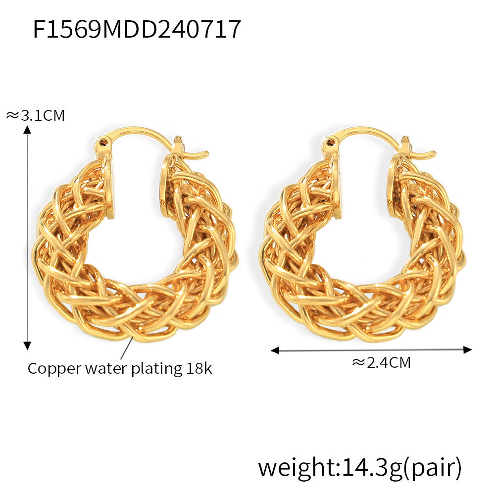 European And American Style Twist Weave Pierced Geometric Earrings